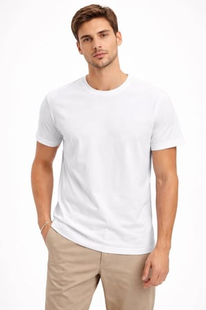 Erkek Bisiklet Yaka Yazlık Kısa kol Düz Tişört Regular Kalıp T-shirt - Beyaz