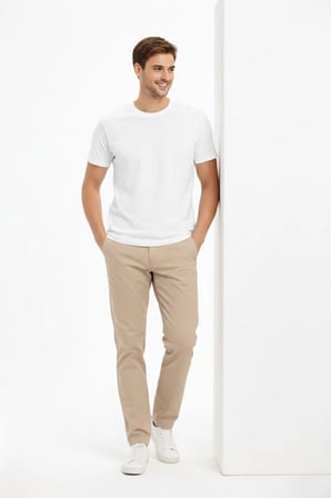 Erkek Bisiklet Yaka Yazlık Kısa kol Düz Tişört Regular Kalıp T-shirt - Beyaz