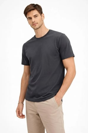 Erkek Bisiklet Yaka Yazlık Kısa kol Düz Tişört Regular Kalıp T-shirt - Füme