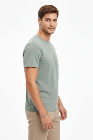 Erkek Bisiklet Yaka Yazlık Kısa kol Düz Tişört Regular Kalıp T-shirt - Mint Yeşili