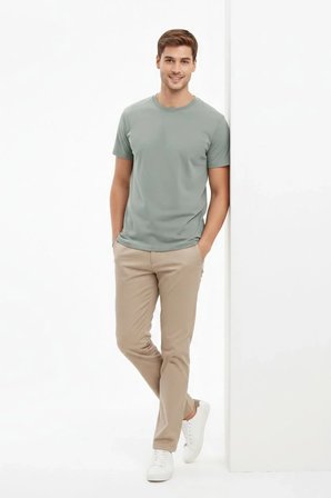 Erkek Bisiklet Yaka Yazlık Kısa kol Düz Tişört Regular Kalıp T-shirt - Mint Yeşili