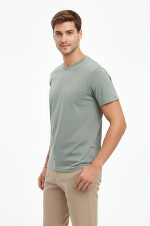 Erkek Bisiklet Yaka Yazlık Kısa kol Düz Tişört Regular Kalıp T-shirt - Mint Yeşili