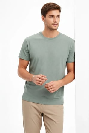 Erkek Bisiklet Yaka Yazlık Kısa kol Düz Tişört Regular Kalıp T-shirt - Mint Yeşili