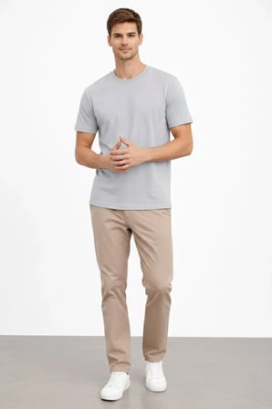 Erkek Bisiklet Yaka Yazlık Kısa kol Düz Tişört Regular Kalıp T-shirt - Gri