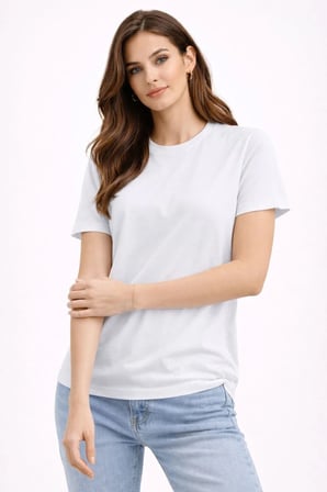 Kadın Bisiklet Yaka Yazlık Kısa kol Düz Tişört Regular Kalıp T-shirt - Beyaz