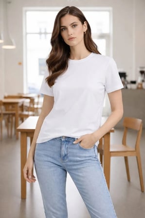 Kadın Bisiklet Yaka Yazlık Kısa kol Düz Tişört Regular Kalıp T-shirt - Beyaz