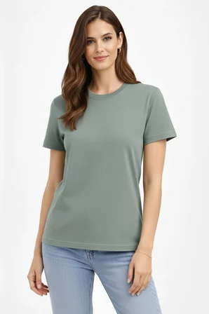 Kadın Bisiklet Yaka Yazlık Kısa kol Düz Tişört Regular Kalıp T-shirt - Mint Yeşili