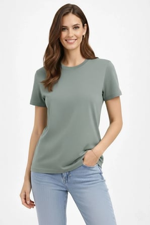 Kadın Bisiklet Yaka Yazlık Kısa kol Düz Tişört Regular Kalıp T-shirt - Mint Yeşili