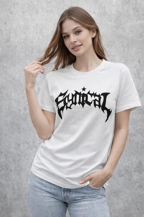 Kadın Kısa Kol Yazlık Tişört Bisiklet Yaka Baskılı Oversize T-Shirt - Beyaz