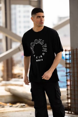 Erkek Baskılı T-Shirt Kısa Kol Bisiklet Yaka Regular Fit Rahat Kalıp Günlük Tişört - Siyah
