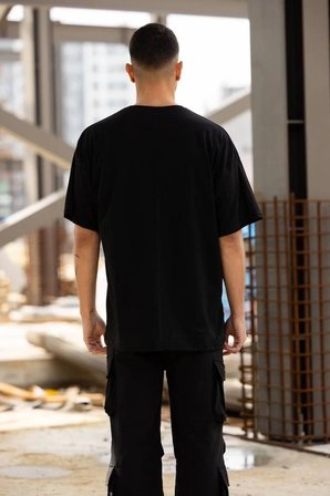 Erkek Baskılı T-Shirt Kısa Kol Bisiklet Yaka Regular Fit Rahat Kalıp Günlük Tişört - Siyah