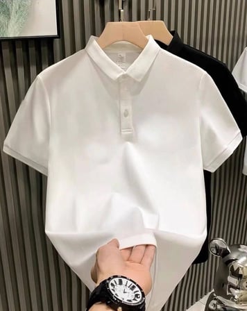Erkek Polo Yaka Pike Kumaş Yazlık Tişört Düğmeli Düz kısa kol T-Shirt - Beyaz