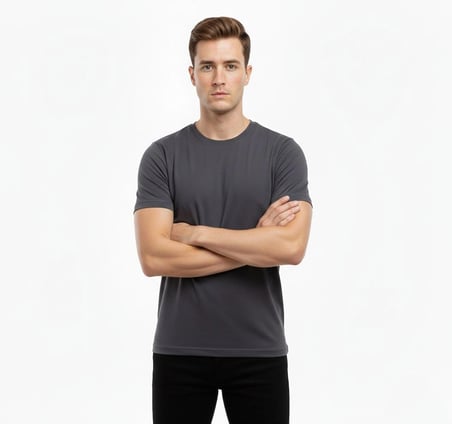 Erkek Bisiklet Yaka Slim Fit dar kesim Likralı Tişört - Füme