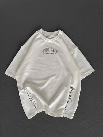 Erkek Kısa Kol Tişört Bisiklet Yaka Filistin Poşulu Baskılı T-Shirt - Beyaz