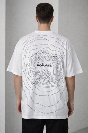 Erkek Kısa Kol Yazlık Tişört Bisiklet Yaka Baskılı Oversize T-Shirt - Beyaz