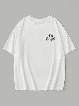 Kadın Kısa Kol Tişört Bisiklet Yaka Angel Melek Kanadı Baskılı T-Shirt - Beyaz