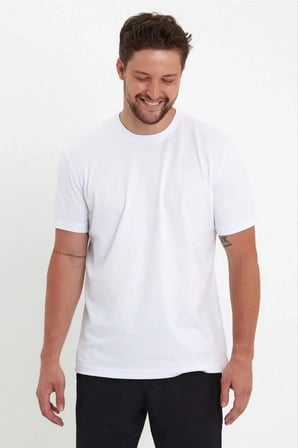 Erkek Düz Penye Tişört Bisiklet Yaka Kısa Kol Regular Fit T-Shirt - Beyaz