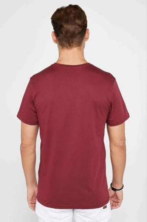 Erkek Düz Bisiklet Yaka Tişört Kısa Kol Yazlık T-Shirt -  Bordo