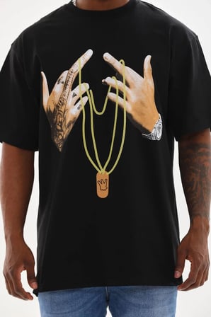 Erkek Baskılı T-Shirt Kısa Kol Bisiklet Yaka Rahat Kalıp Günlük Tişört - Siyah