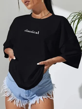 Kadın T-shirt Penye Compack Classical Baskılı Kısa kol Tişört - Siyah