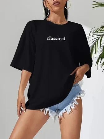 Kadın T-shirt Penye Compack Classical Baskılı Kısa kol Tişört - Siyah