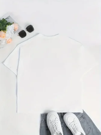 Kadın T-Shirt Ördek Baskılı Bisiklet Yaka Kısa kol Tişört - Beyaz