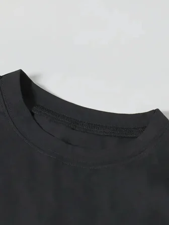 Kadın T-Shirt Ördek Baskılı Bisiklet Yakalı Kısa kol Tişört - Siyah