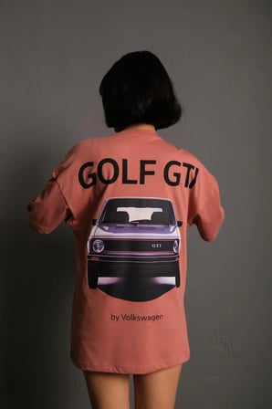 Kadın Oversize Tişört Golf GTI Retro Araba Baskılı T-shirt  - Gül Kurusu