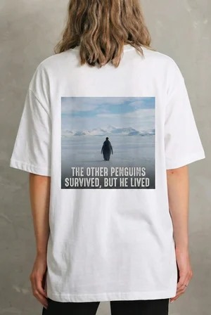 Kadın T-Shirt Penguen Baskılı Bisiklet Yaka Kısa kol yazlık Tişört - Beyaz