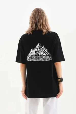 Kadın T-Shirt Penguen Baskılı Bisiklet Yaka Kısa kol yazlık Tişört - Siyah
