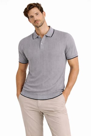 Erkek Polo Yakal Düğmeli Triko Tişört Yazlık Dokuma Regular Fit T-Shirt - Gri