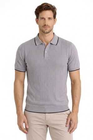 Erkek Polo Yakal Düğmeli Triko Tişört Yazlık Dokuma Regular Fit T-Shirt - Gri