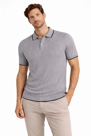 Erkek Polo Yakal Düğmeli Triko Tişört Yazlık Dokuma Regular Fit T-Shirt - Gri