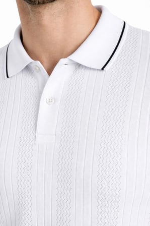 Erkek Polo Yaka Düğmeli Triko Tişört Yazlık Dokuma Regular Fit T-Shirt - Beyaz
