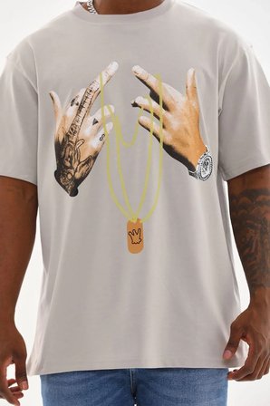 Erkek Baskılı T-Shirt Kısa Kol Bisiklet Yaka Rahat Kalıp Tişört - Gri