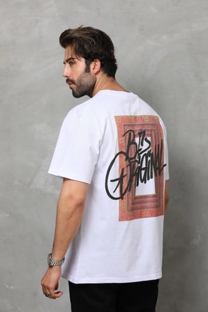 Erkek Baskılı T-Shirt Kısa Kol Bisiklet Yaka Regular Fit Rahat Kalıp Tişört -  Beyaz