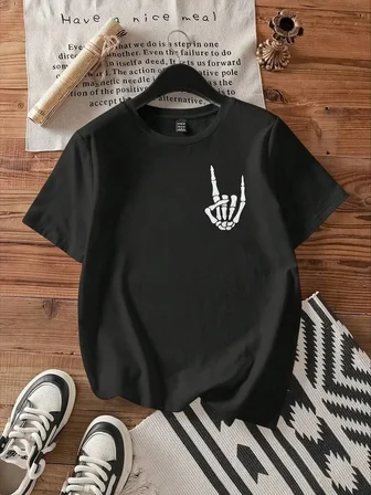 Kadın Baskılı T-Shirt Kısa Kol Bisiklet Yaka Oversize Rahat Kalıp Tişört - Siyah