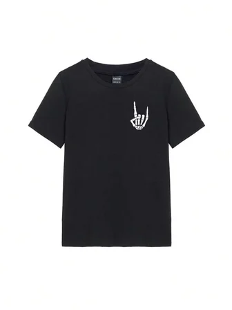 Kadın Baskılı T-Shirt Kısa Kol Bisiklet Yaka Oversize Rahat Kalıp Tişört - Siyah