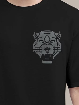 Erkek Kısa Kol Yazlık Tişört Bisiklet Yaka ASLAN Baskılı T-Shirt - Siyah