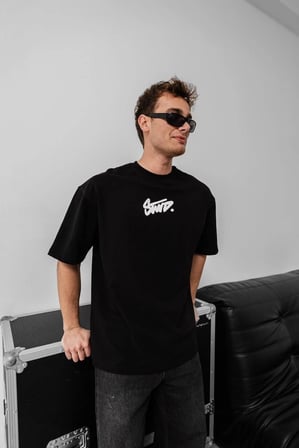 Erkek Kısa Kol Yazlık Tişört Bisiklet Yaka Baskılı Oversize T-Shirt - Siyah