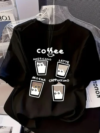 Kadın Kısa Kol Yazlık Tişört Bisiklet Yaka Baskılı Oversize T-Shirt - Siyah