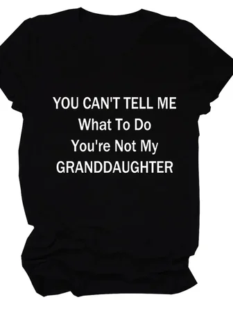 Kadın Baskılı Tişört Kısa Kol Bisiklet Yaka T-shirt - Siyah