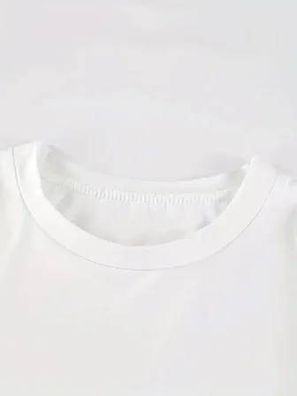 Kadın Kısa Kol Yazlık Tişört Bisiklet Yaka Baskılı Oversize T-Shirt - Beyaz