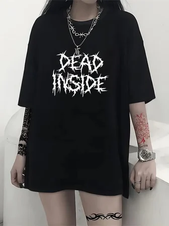 Kadın T-shirt Bisiklet Yaka Oversize Kısa Kollu Tişört - Siyah