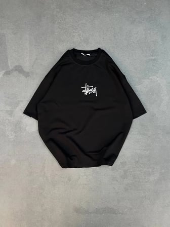Erkek Kısa Kol Yazlık Tişört Bisiklet Yaka Baskılı Oversize T-Shirt - Siyah