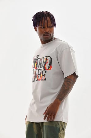 Erkek Kısa Kol Yazlık Tişört Bisiklet Yaka Baskılı Oversize T-Shirt - Gri