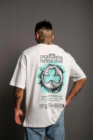 Erkek Kısa Kol Yazlık Tişört Bisiklet Yaka Baskılı Oversize T-Shirt - Beyaz