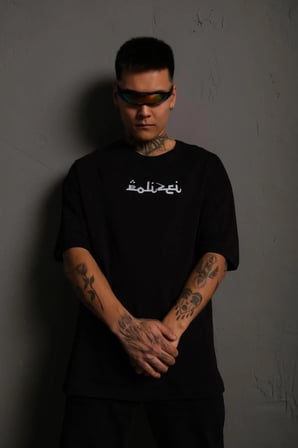 Erkek Kısa Kol Yazlık Tişört Bisiklet Yaka Baskılı Oversize T-Shirt - Siyah