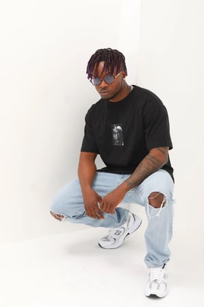 Erkek Kısa Kol Yazlık Tişört Bisiklet Yaka Baskılı Oversize T-Shirt - Siyah