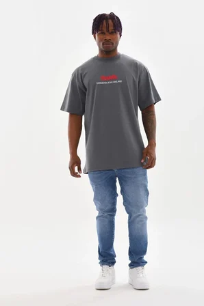 Erkek Baskılı T-Shirt Kısa Kol Bisiklet Yaka Rahat Kalıp Tişört - Füme